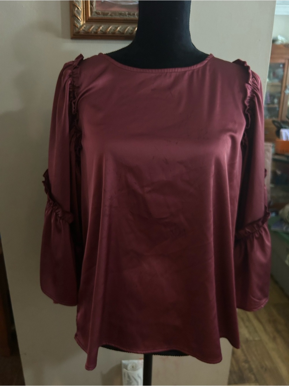 Sterling Kreek Ruffle Sleeve Blouse - Wine